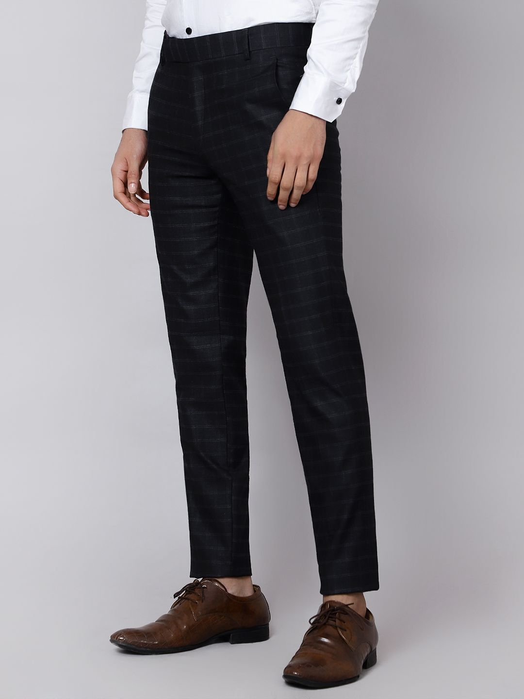 Checkered  slim fit trousers Black