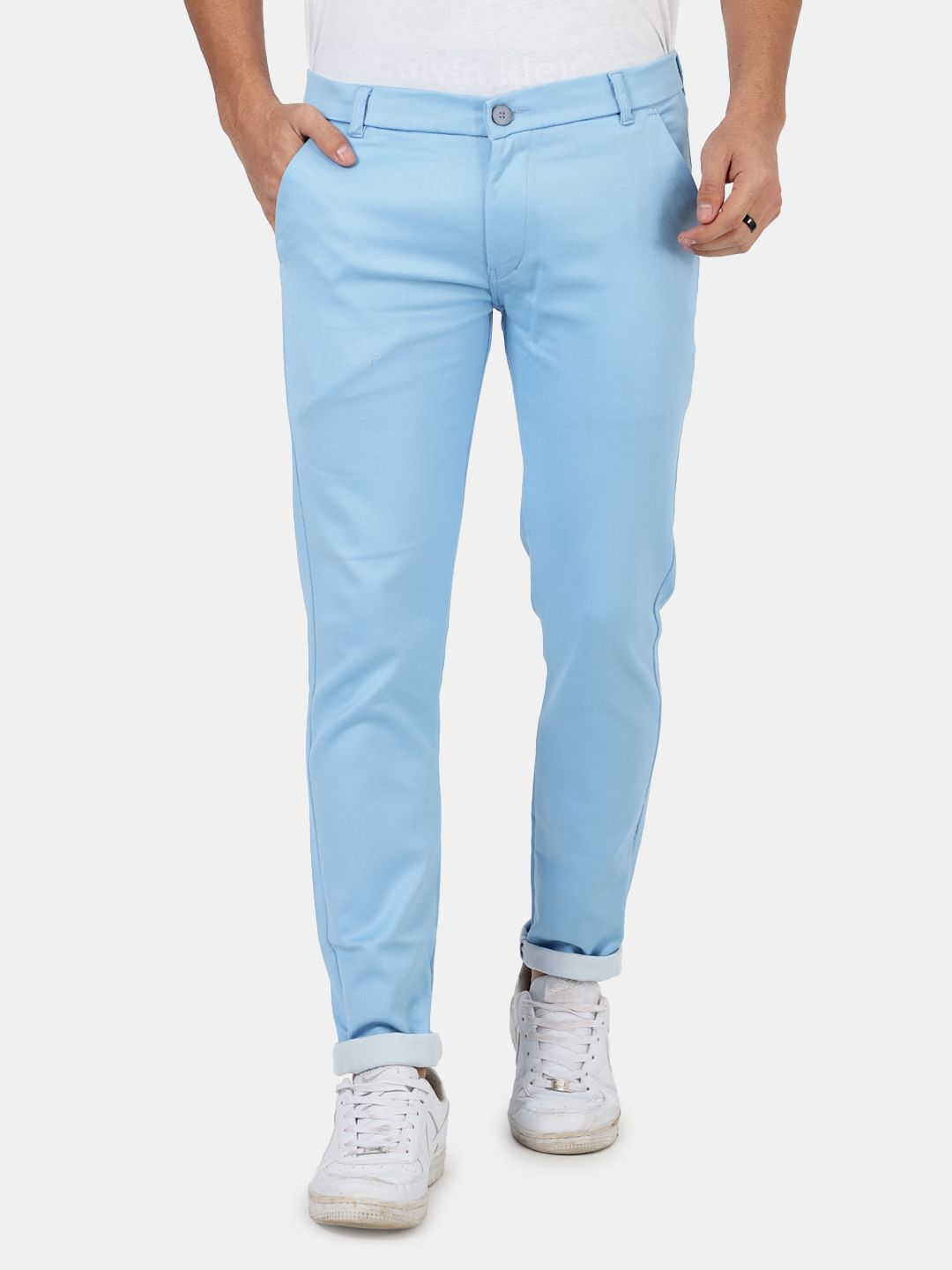 Slim fit flat front chinos_Blue