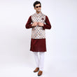 Awadhshree Satin Printed Nehru jacket Cream