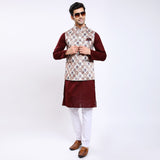 Awadhshree satin printed nehru jacket Cream