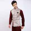 Awadhshree Satin Printed Nehru jacket Cream