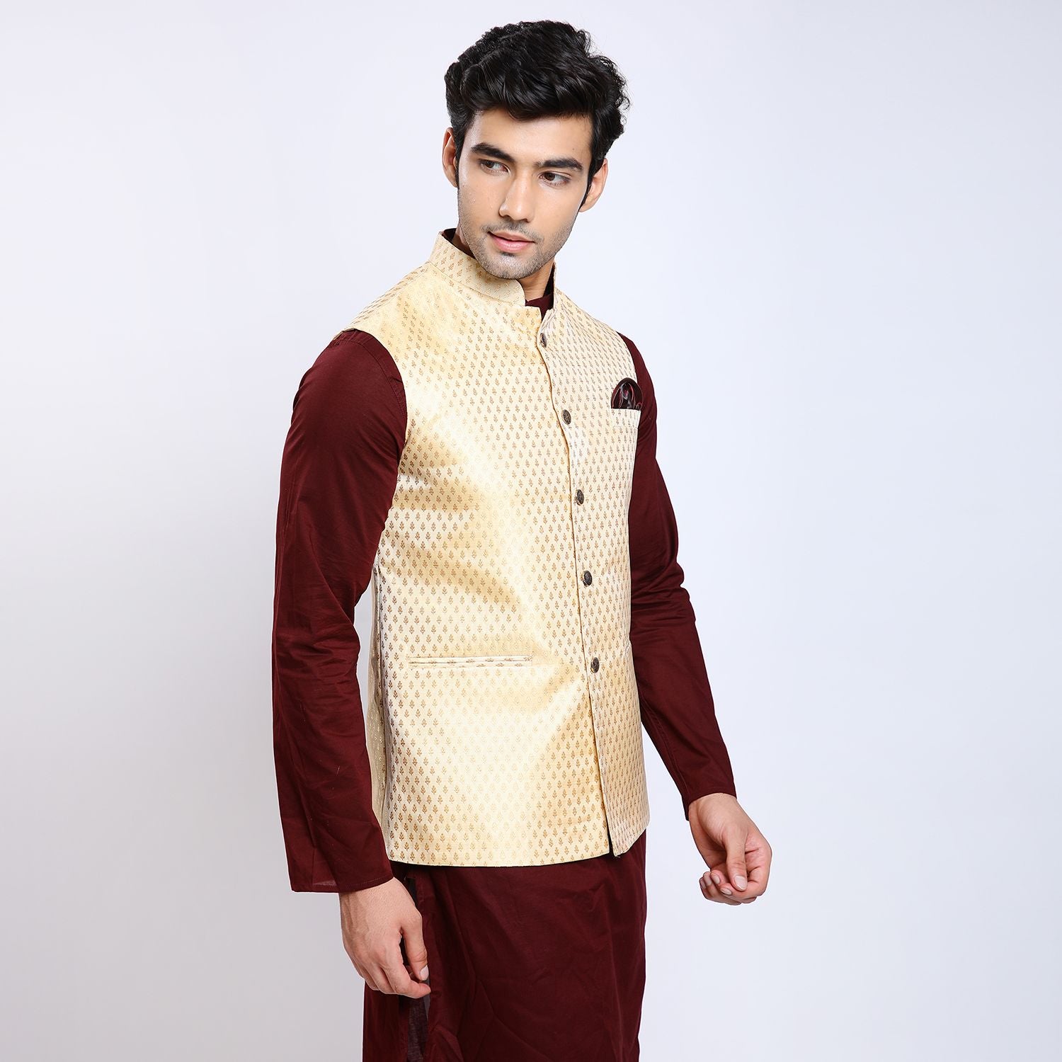 Awadhshree self design nehru jacket Gold