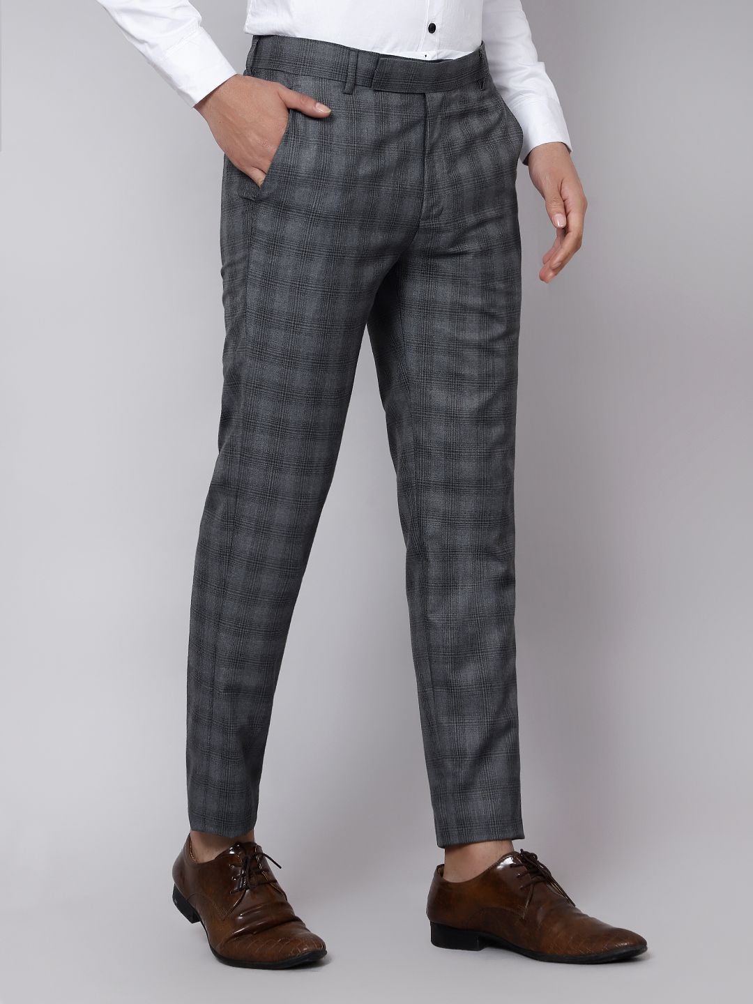 Checkered  slim fit trousers Light Grey