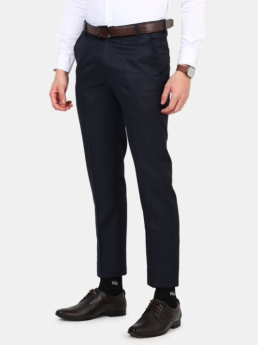 Flat front Solid slim fit trousers Navy Blue