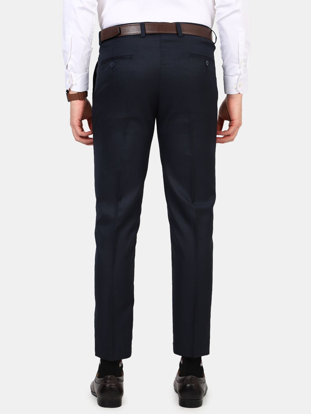 Flat front Solid slim fit trousers Navy Blue