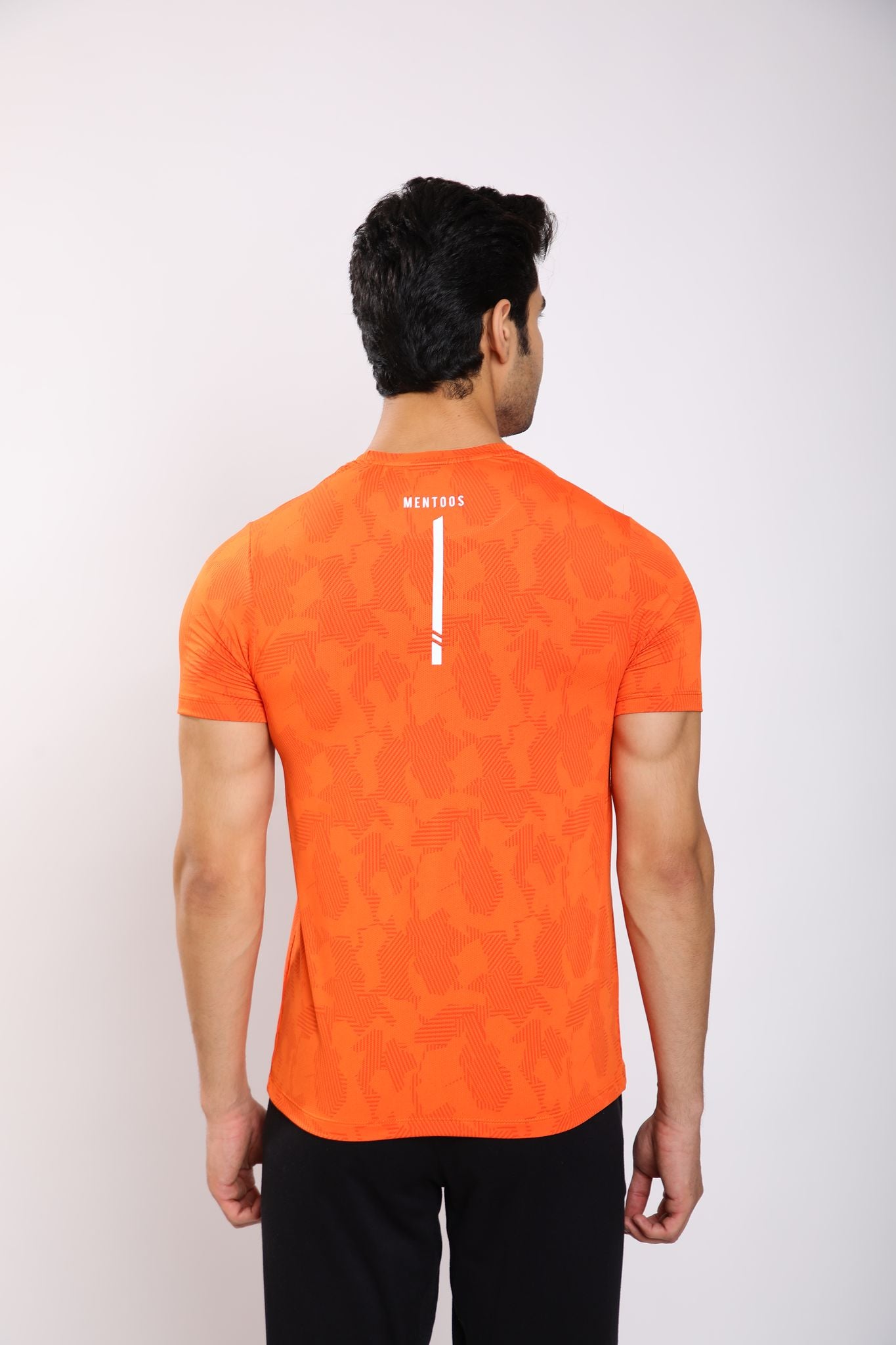 Self design round neck tshirt Orange