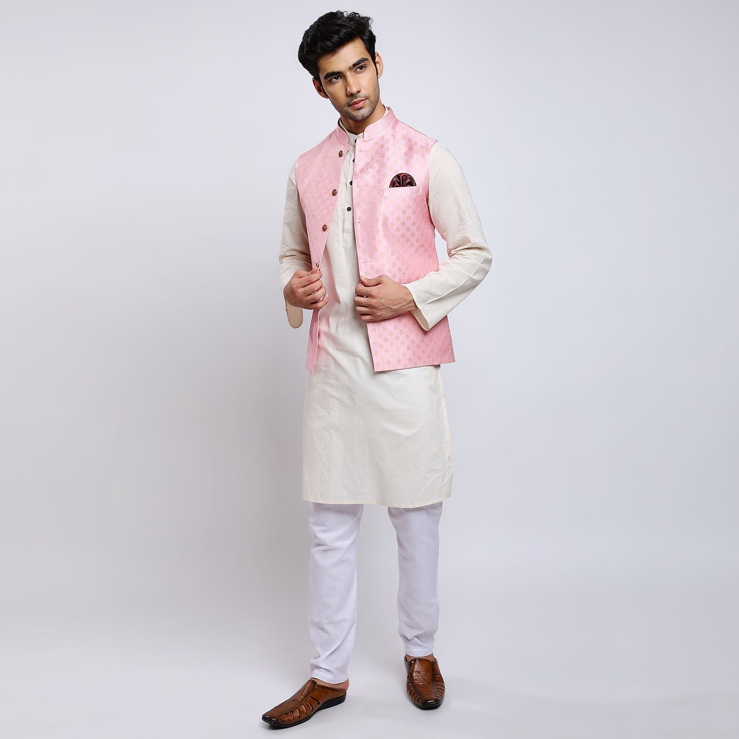 Awadhshree self design nehru jacket Pink