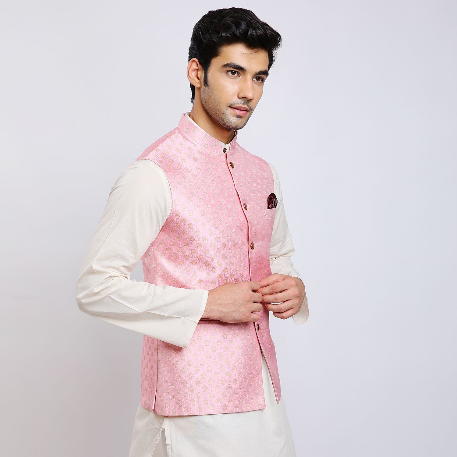 Awadhshree self design nehru jacket Pink