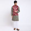 Awadhshree Satin Printed Nehru Jacket Red