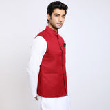 Awadhshree solid nehru jacket Red
