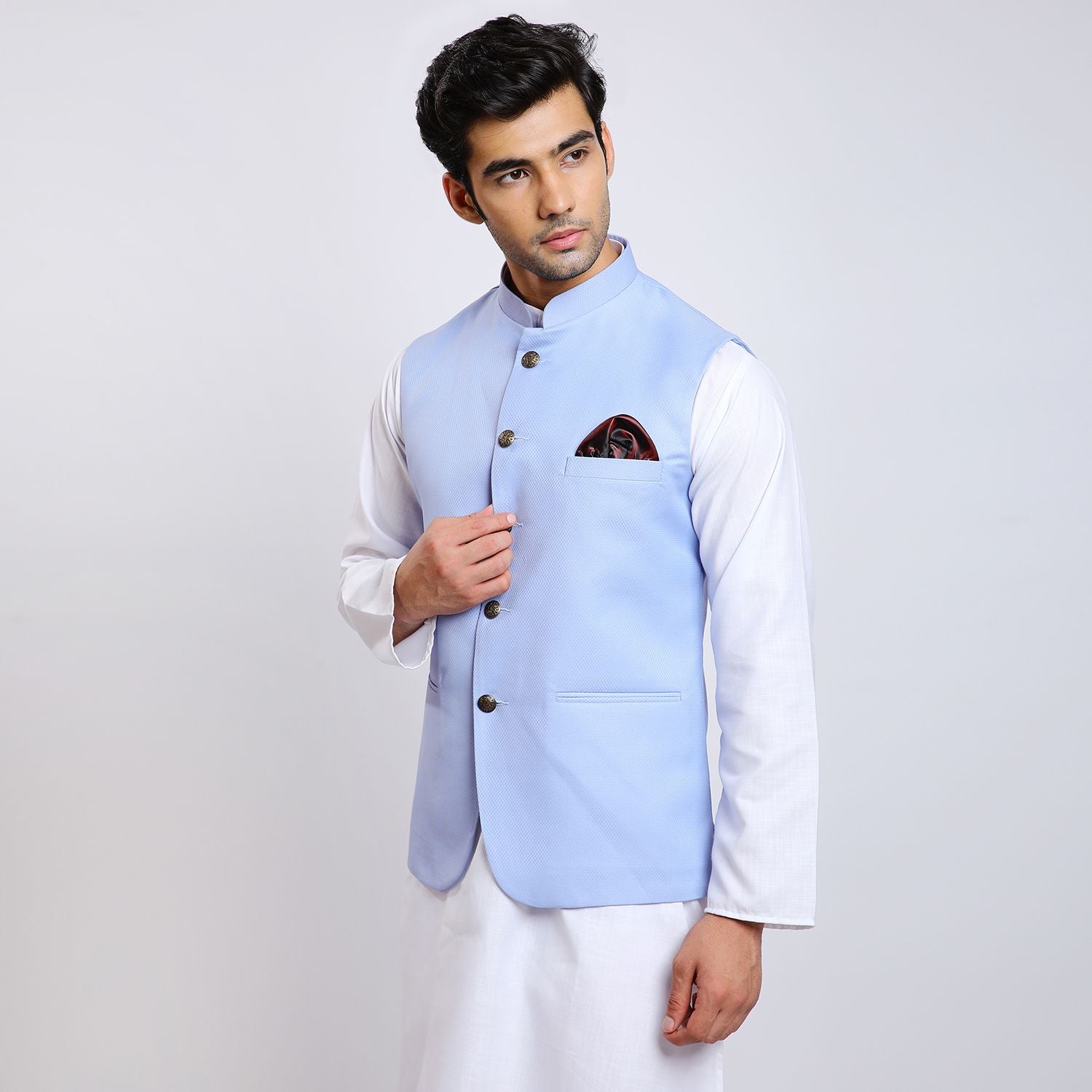 Awadhshree Solid Nehru Jacket Blue