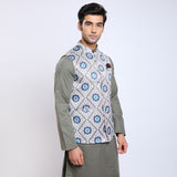 Awadhshree satin printed nehru jacket Grey
